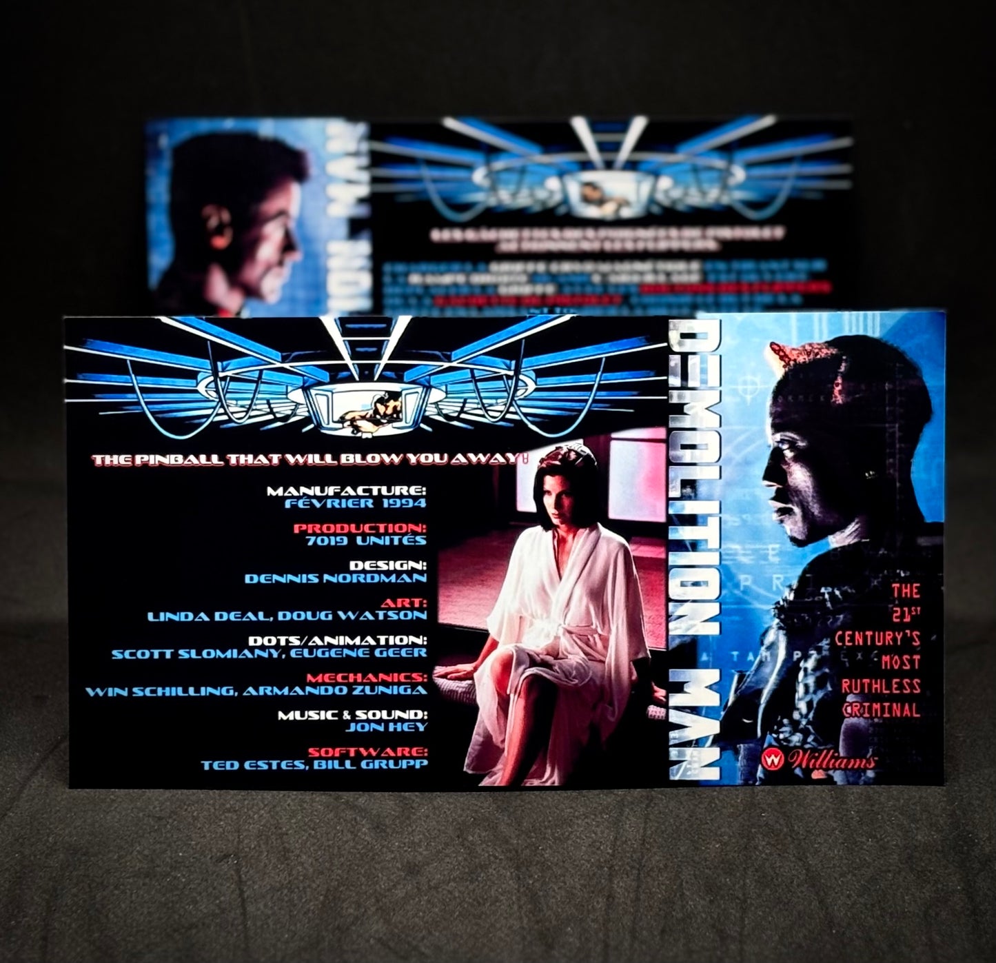 Instrucciones de las tarjetas del juego Williams Demolition Man 1994, delantal personalizado de pinball, reglas impresas