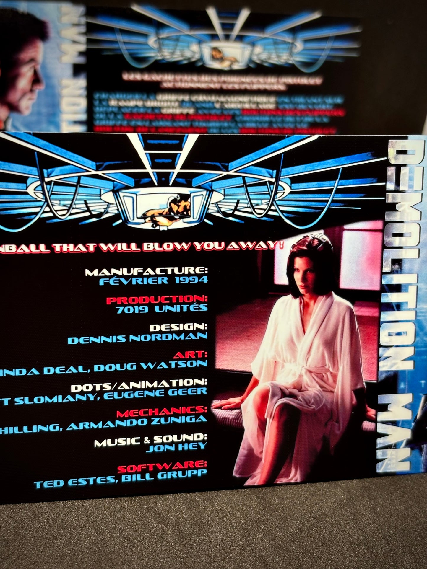 Instrucciones de las tarjetas del juego Williams Demolition Man 1994, delantal personalizado de pinball, reglas impresas