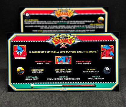 Bally POOL SHARKS 1990 Game Cards Instructions Pinball Custom Apron printed rules