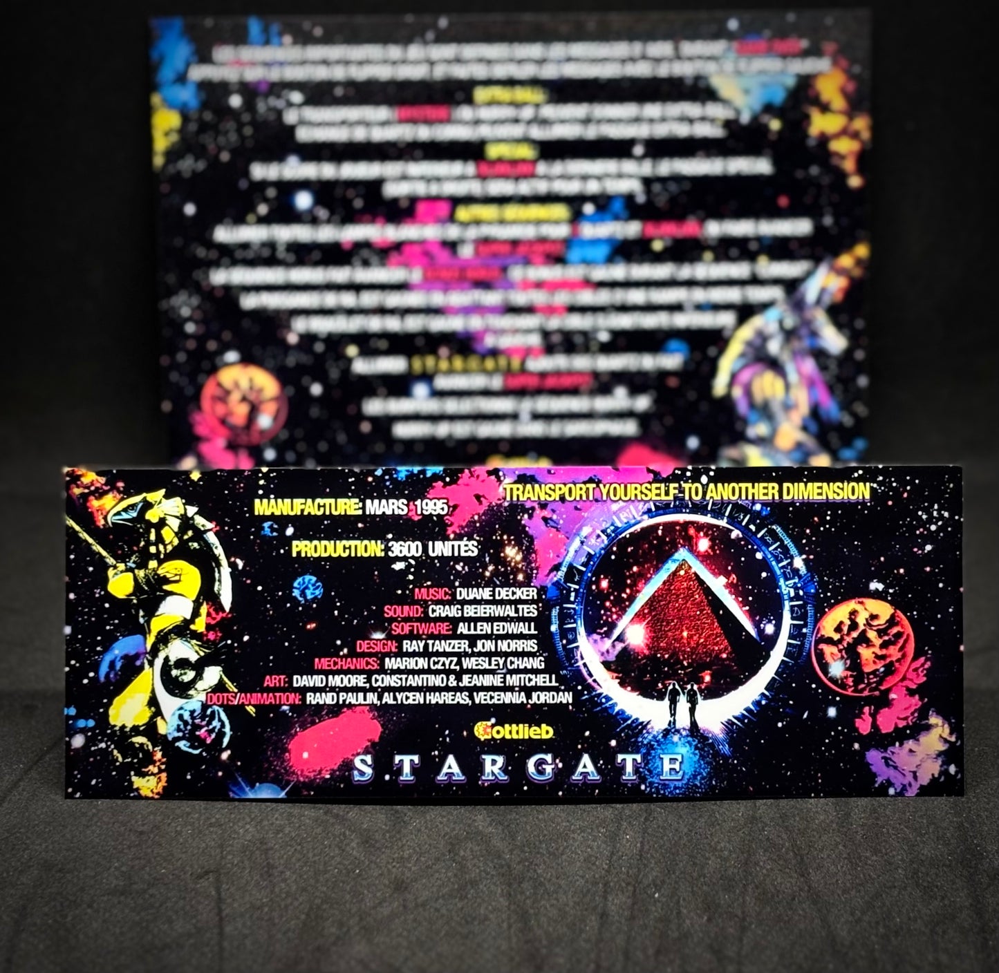 Instrucciones de las tarjetas del juego Gottlieb Stargate 1995, versión Pinball 2, tarjetas de delantal de pinball con impresión personalizada