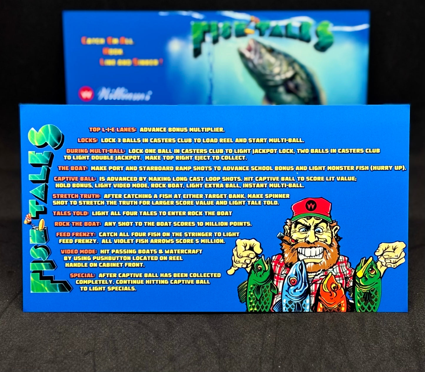 Instrucciones de las tarjetas del juego Williams Fish Tales 1992, delantal personalizado de pinball, reglas impresas V3