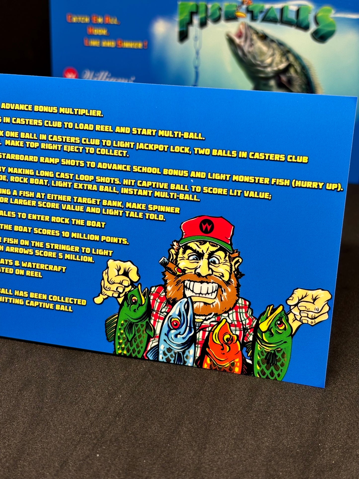 Instrucciones de las tarjetas del juego Williams Fish Tales 1992, delantal personalizado de pinball, reglas impresas V3