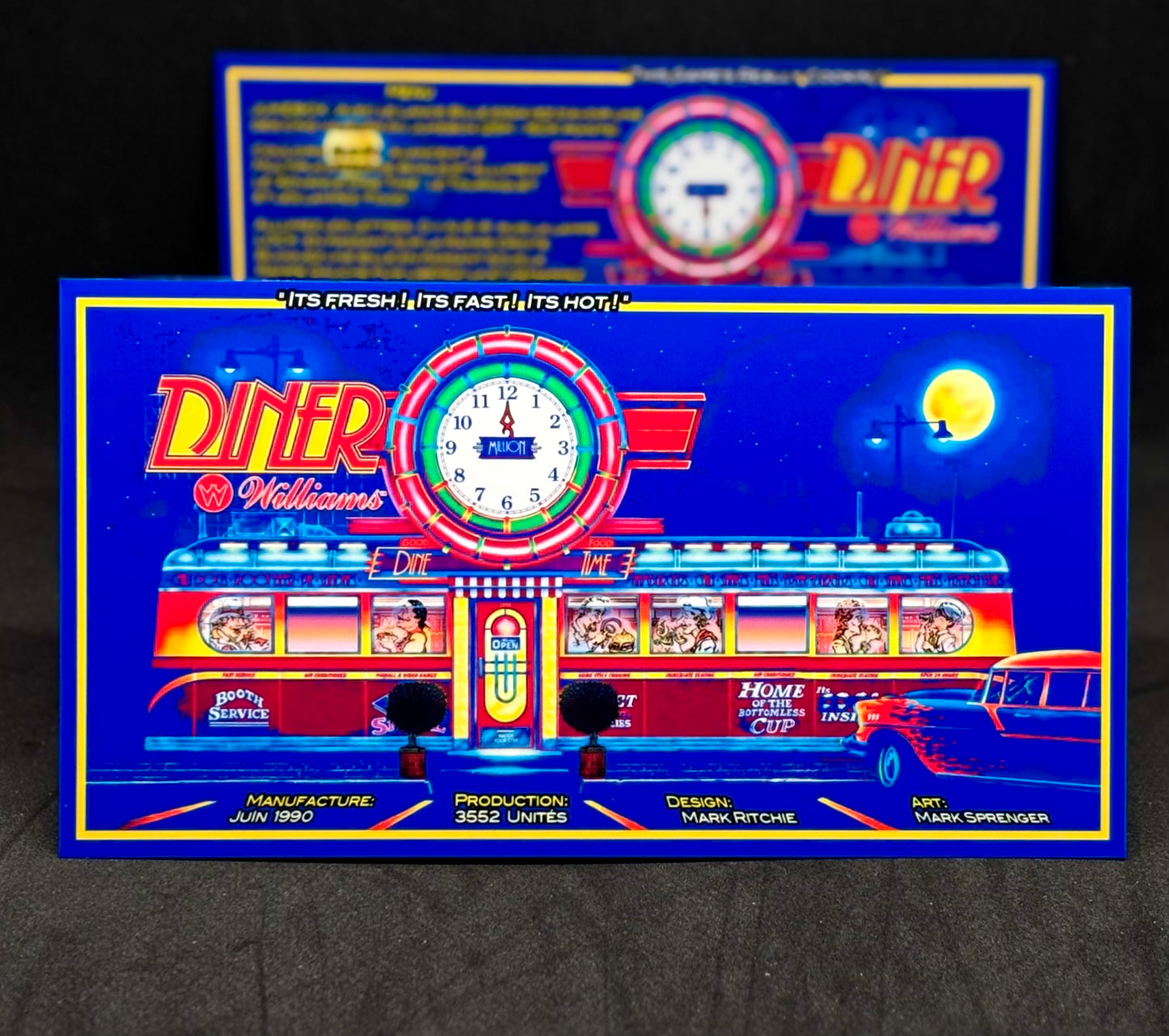 Instrucciones de las tarjetas del juego Williams Diner 1990, delantal personalizado de pinball, reglas impresas V1