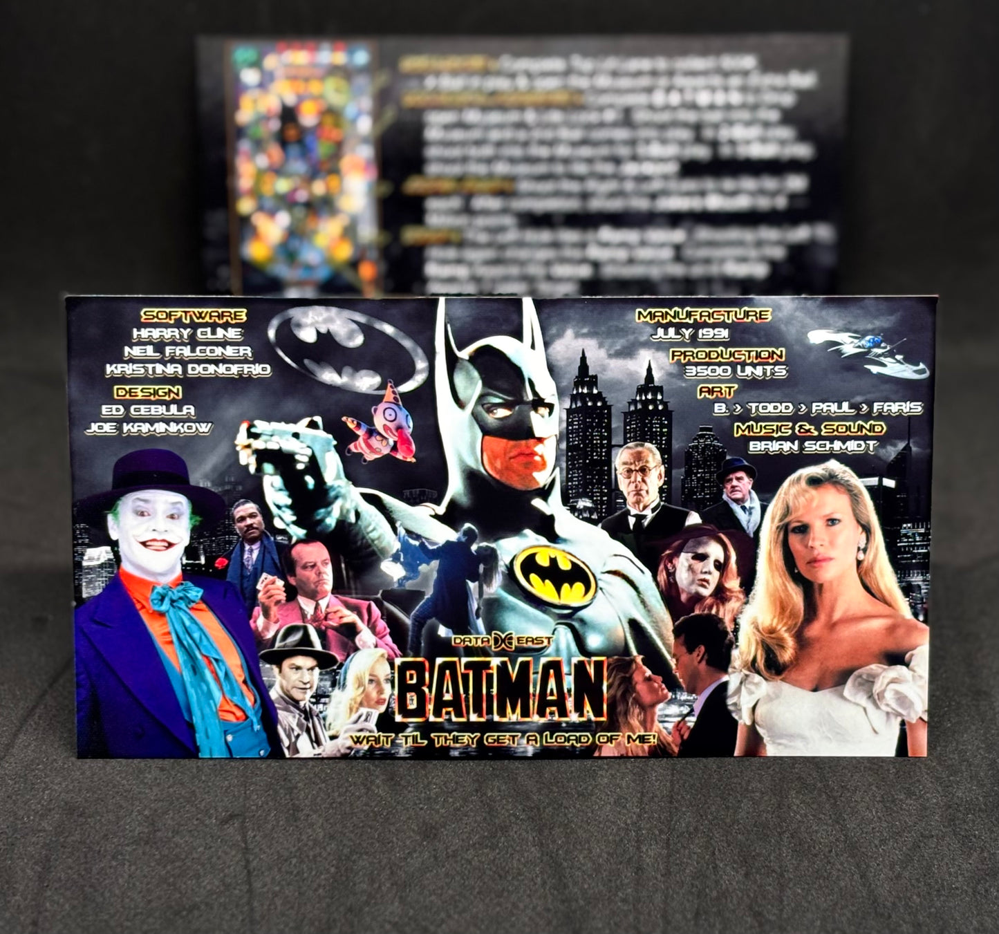 Instrucciones de las tarjetas del juego Batman 1991 de Data East, versión Pinball 3: tarjetas de delantal de pinball con impresión personalizada