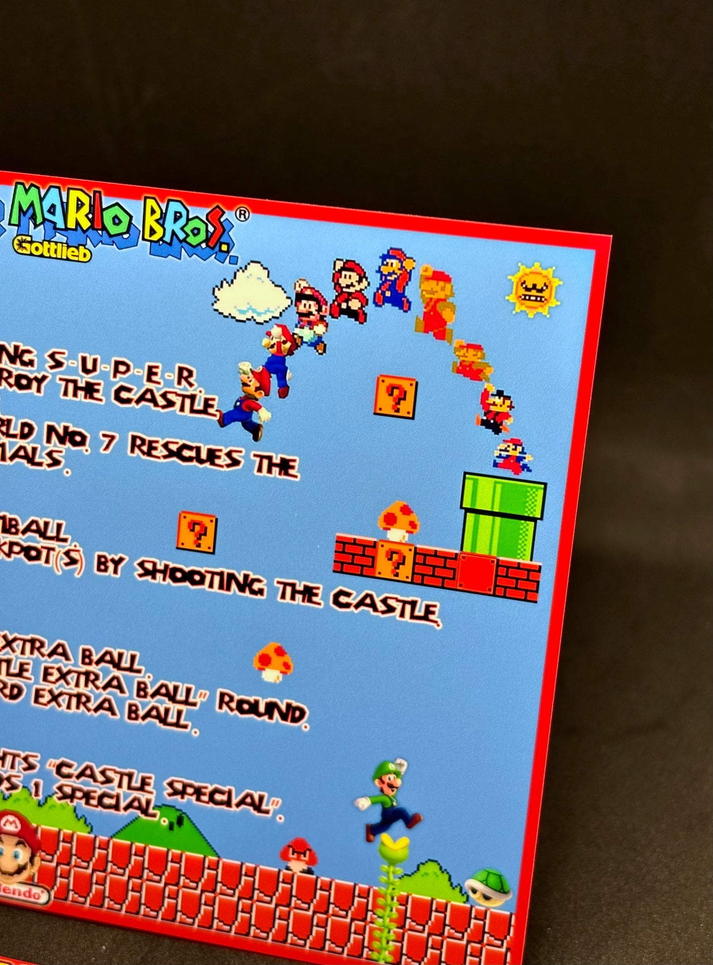 Instrucciones de las tarjetas de juego Gottlieb Super Mario Bros 1992 Pinball - Tarjetas de pinball personalizadas con impresión personalizada