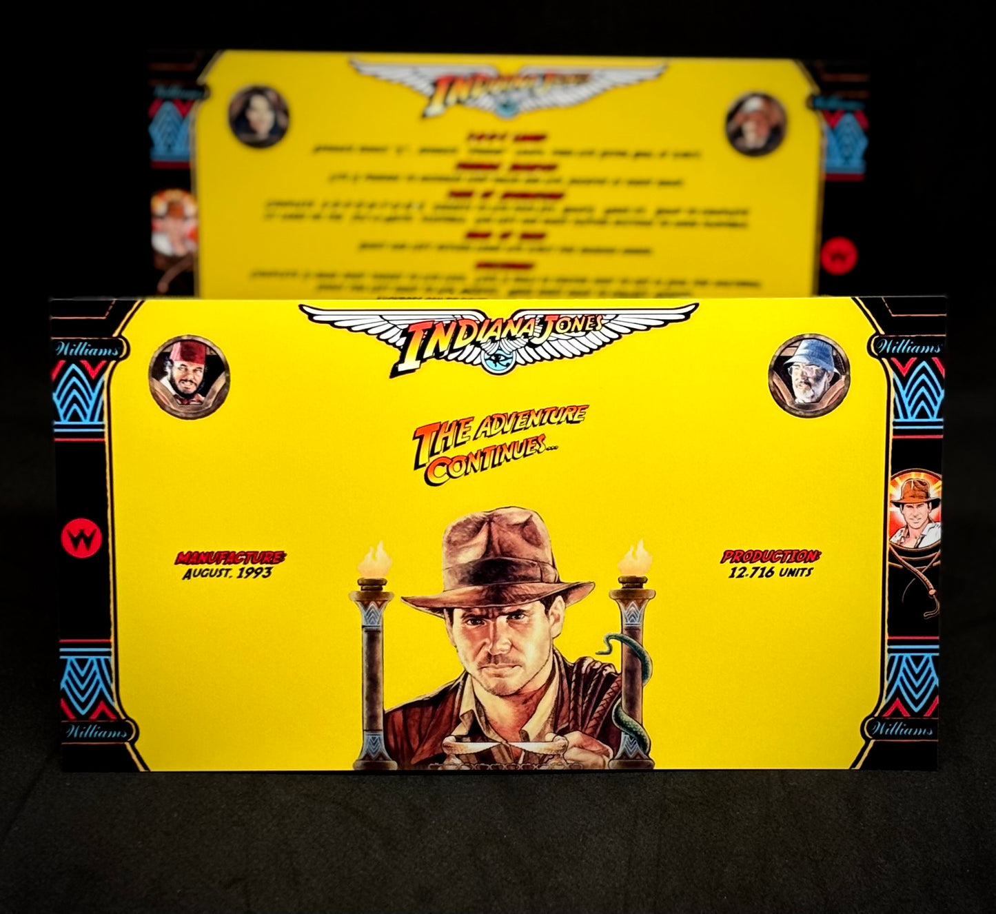 Instrucciones de las tarjetas del juego Williams Indiana Jones 1993, delantal personalizado de pinball, reglas impresas V4