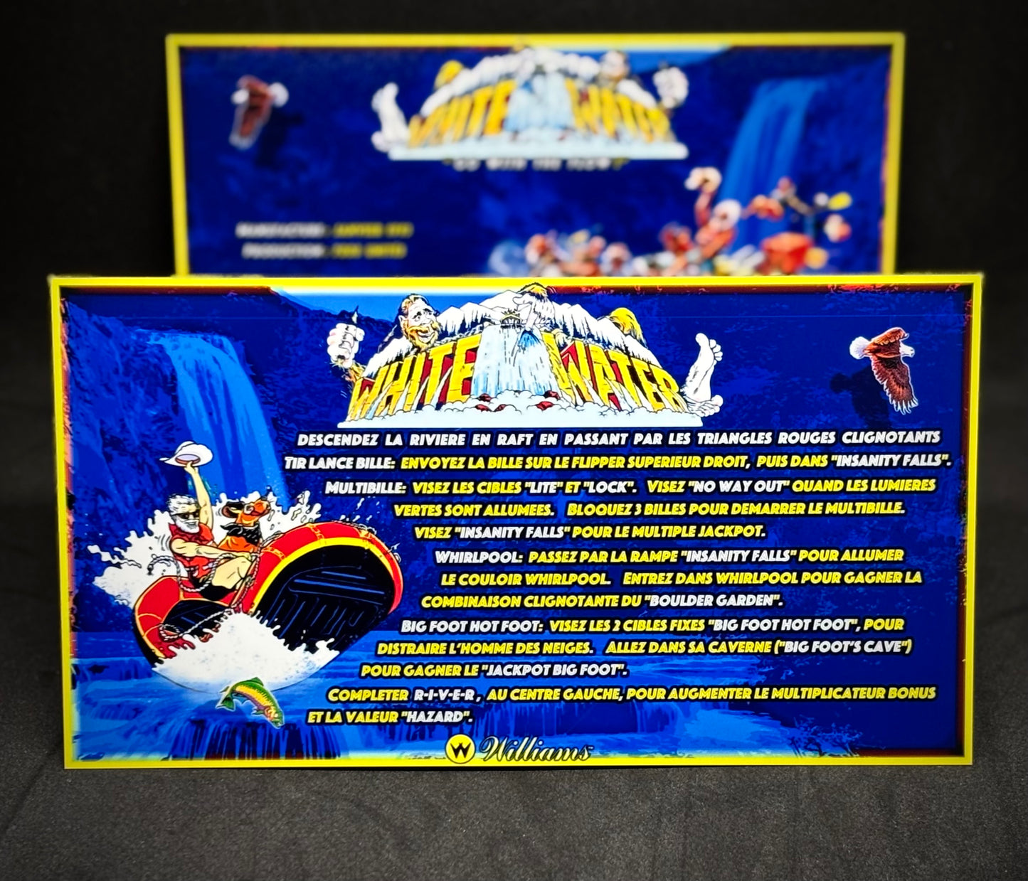 Instrucciones de las tarjetas del juego Williams White Water 1993, delantal personalizado de pinball, reglas impresas V2