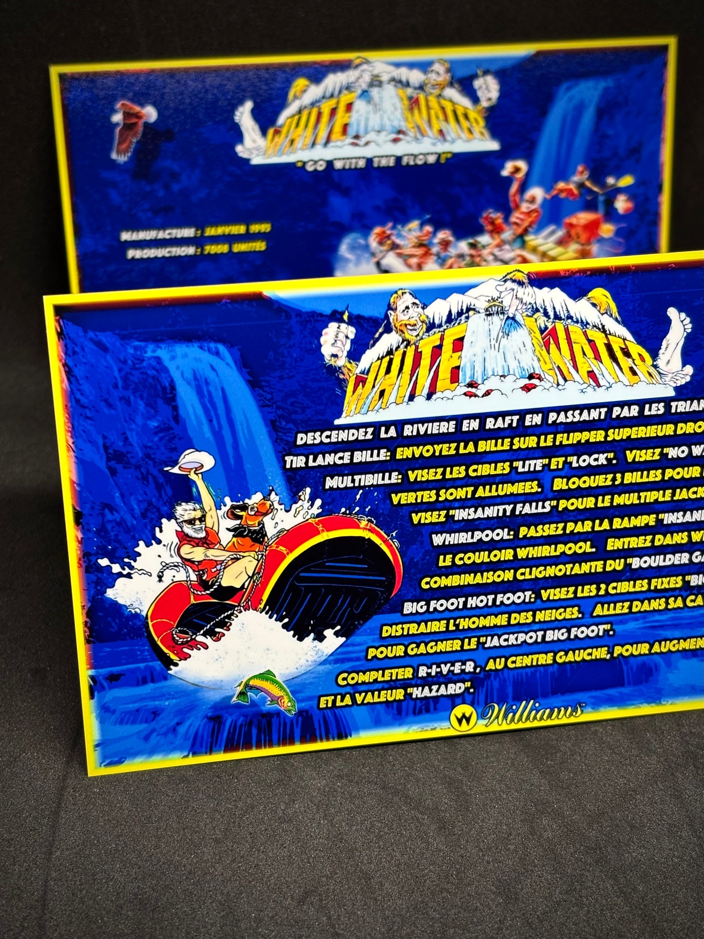 Instrucciones de las tarjetas del juego Williams White Water 1993, delantal personalizado de pinball, reglas impresas V2