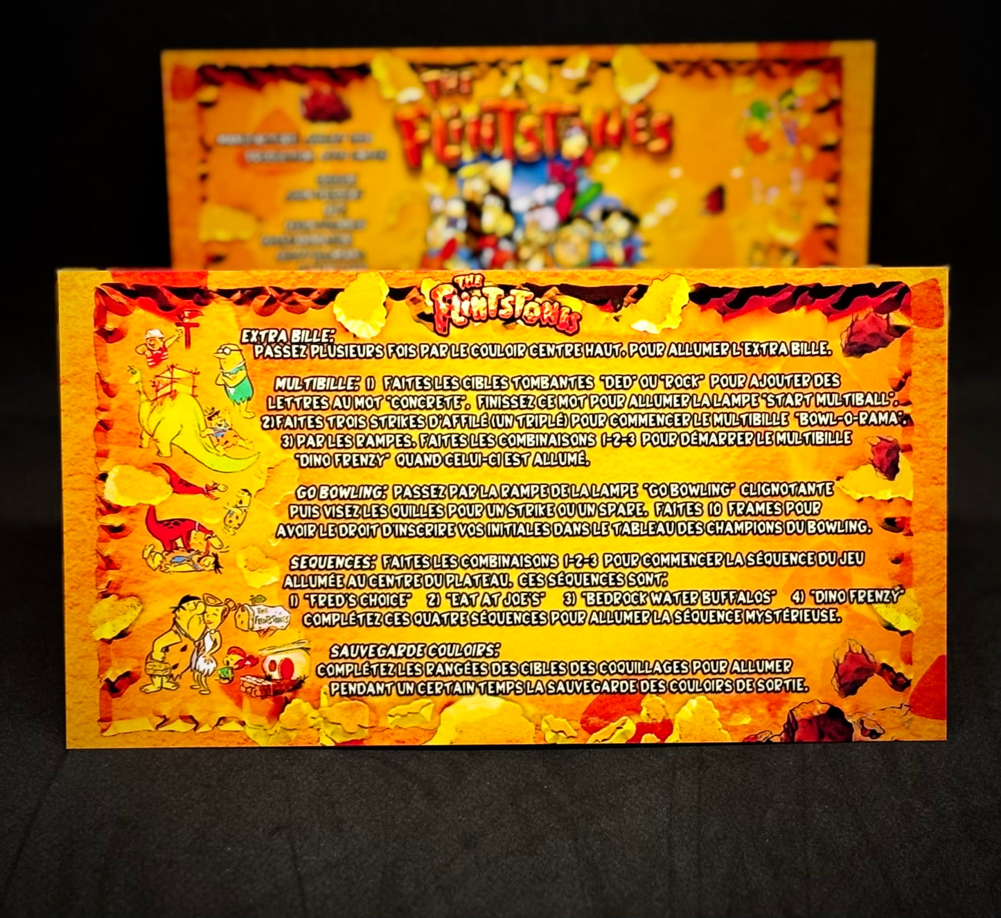 Instrucciones de las tarjetas del juego de pinball de Los Picapiedra (1994) de Williams, delantal personalizado, reglas impresas (V2)