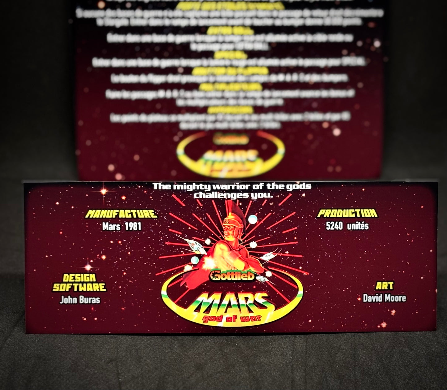 Instrucciones de las tarjetas del juego Gottlieb Mars God of War 1981, reglas impresas del delantal personalizado de pinball