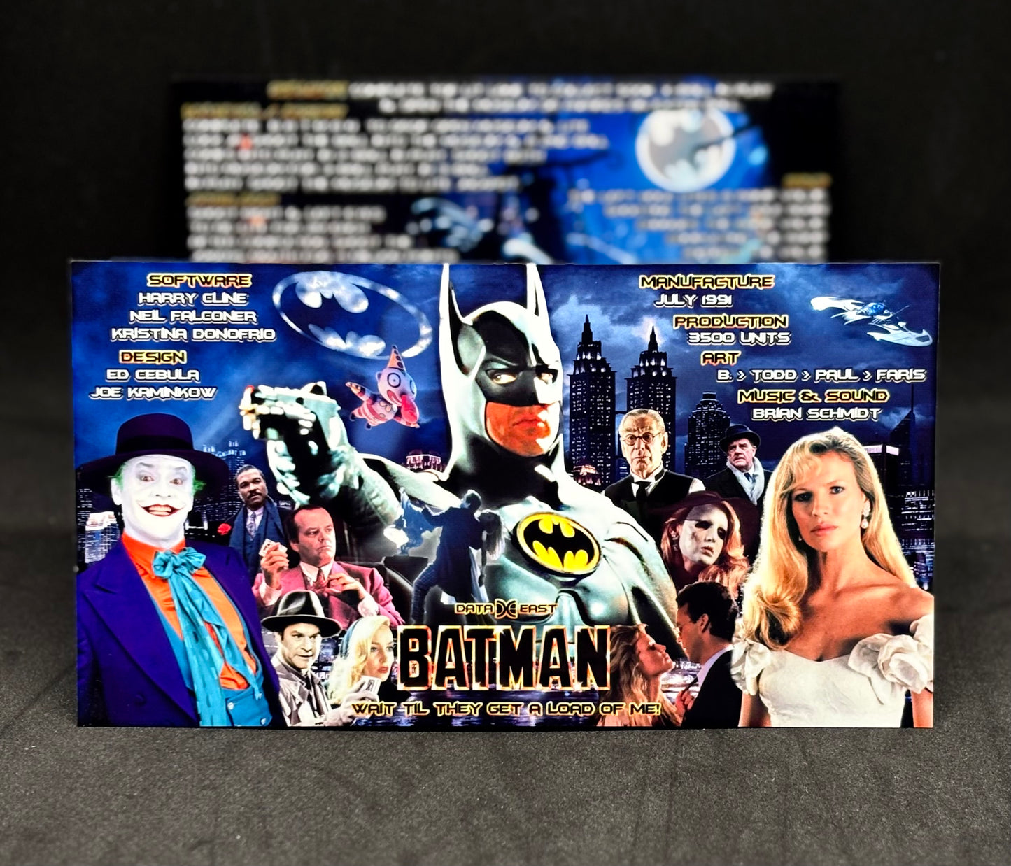 Instrucciones de las tarjetas del juego Batman 1991 de Data East, versión Pinball 2: tarjetas de delantal de pinball con impresión personalizada