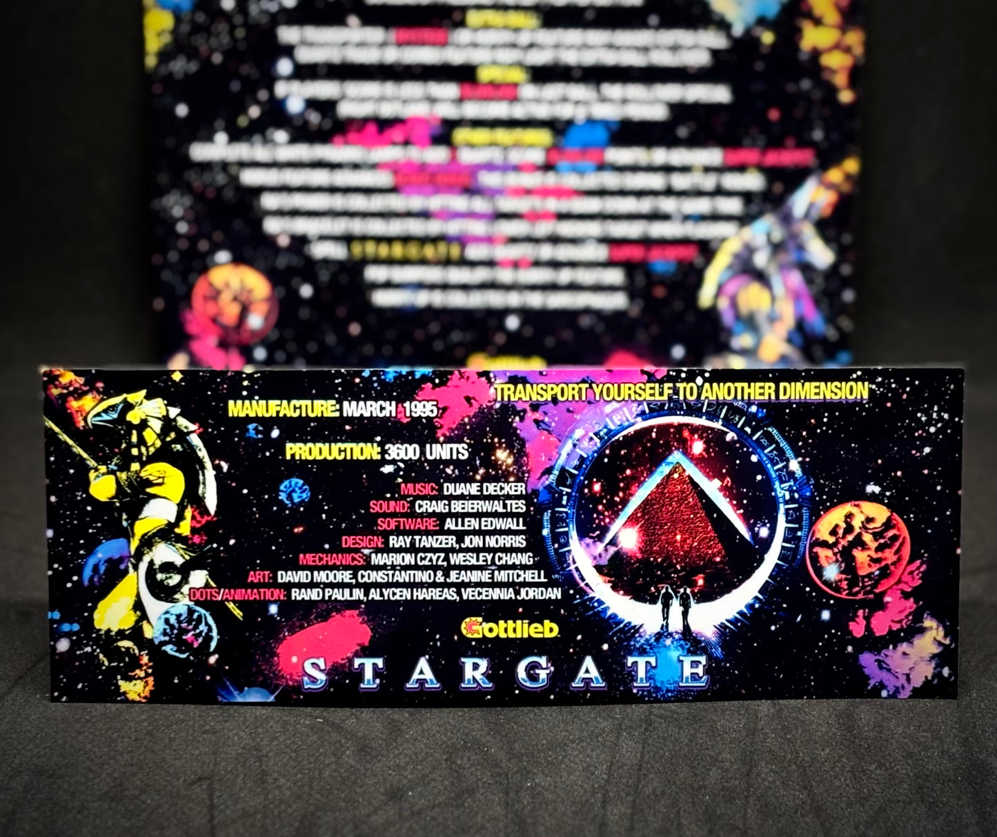 Instrucciones de las tarjetas del juego Gottlieb Stargate 1995, versión Pinball 2, tarjetas de delantal de pinball con impresión personalizada