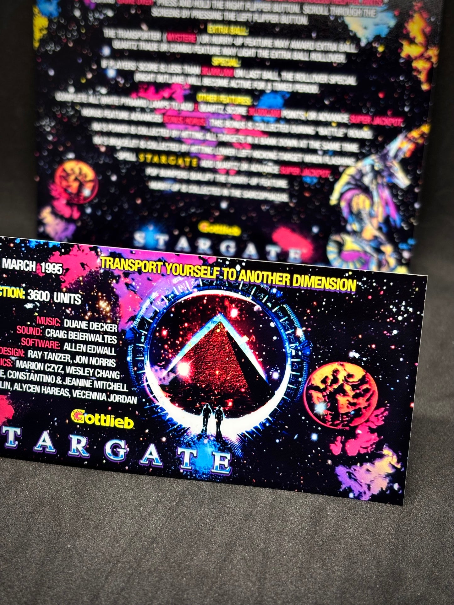 Instrucciones de las tarjetas del juego Gottlieb Stargate 1995, versión Pinball 2, tarjetas de delantal de pinball con impresión personalizada