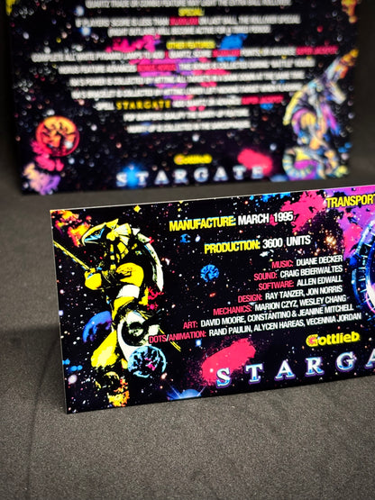 Instrucciones de las tarjetas del juego Gottlieb Stargate 1995, delantal personalizado de pinball, reglas impresas V2