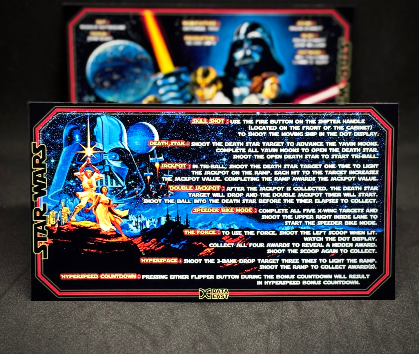 Data East Star Wars 1992 Jeu Cartes Instructions Flipper Custom Apron règles imprimées V1