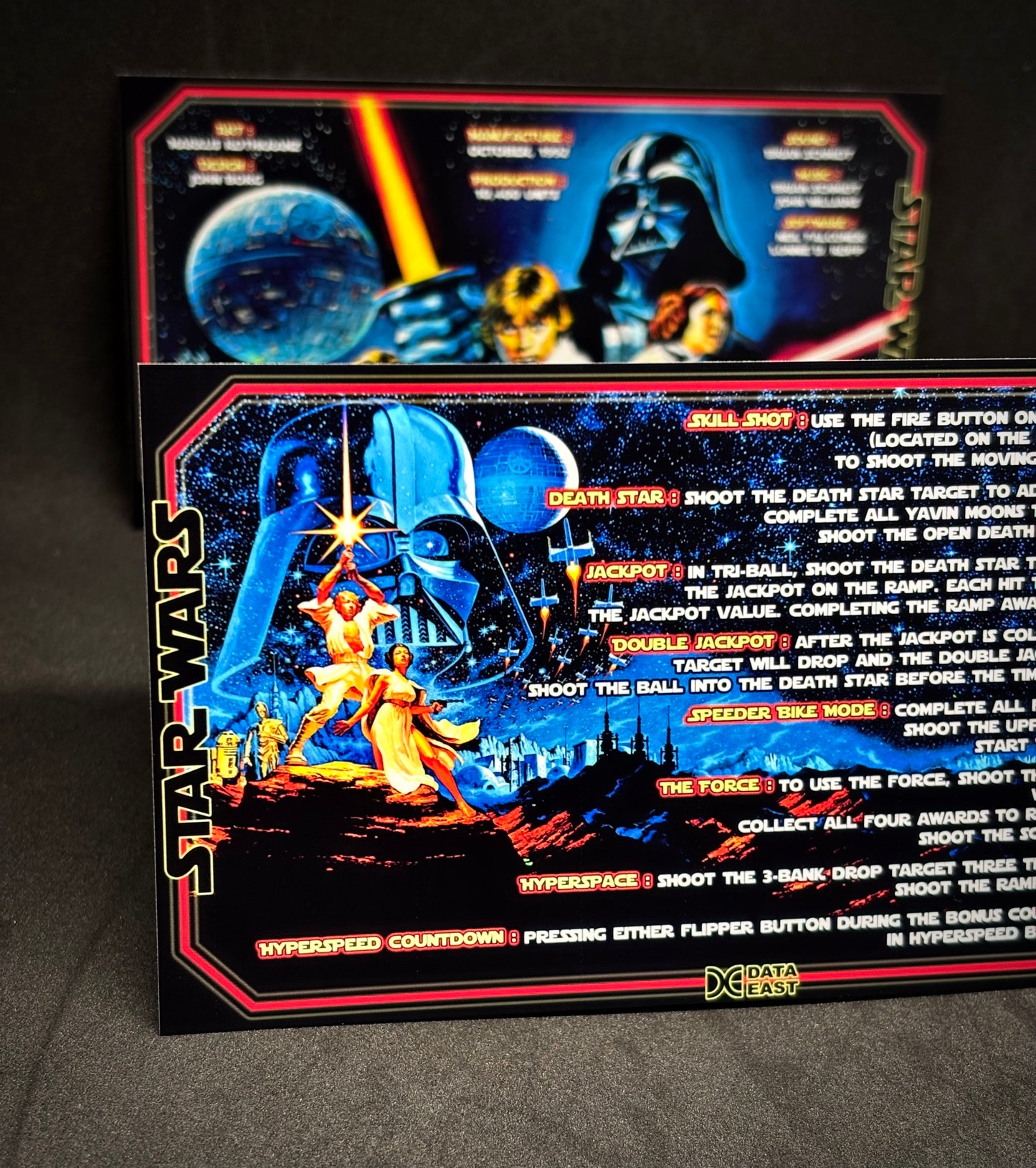 Data East Star Wars 1992 Jeu Cartes Instructions Flipper Custom Apron règles imprimées V1