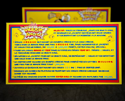 Instrucciones de tarjetas de juego Bally Mousin Around 1989, reglas impresas de delantal personalizado de pinball