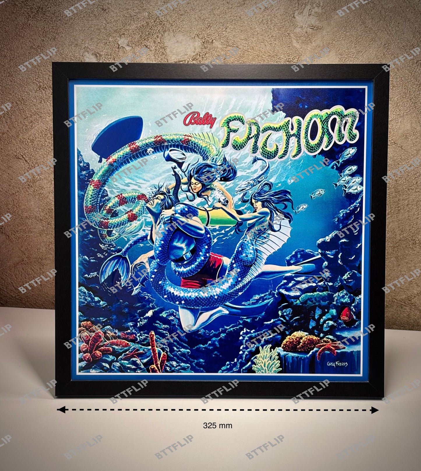 Frame + Pinball Print Bally Fathom 1981 - Pinball Backglass Art - 30 cm - 12"