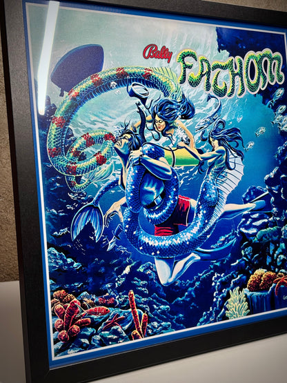 Marco + Impresión de Pinball Bally Fathom 1981 - Arte de Pinball con fondo de cristal - 30 cm - 12"