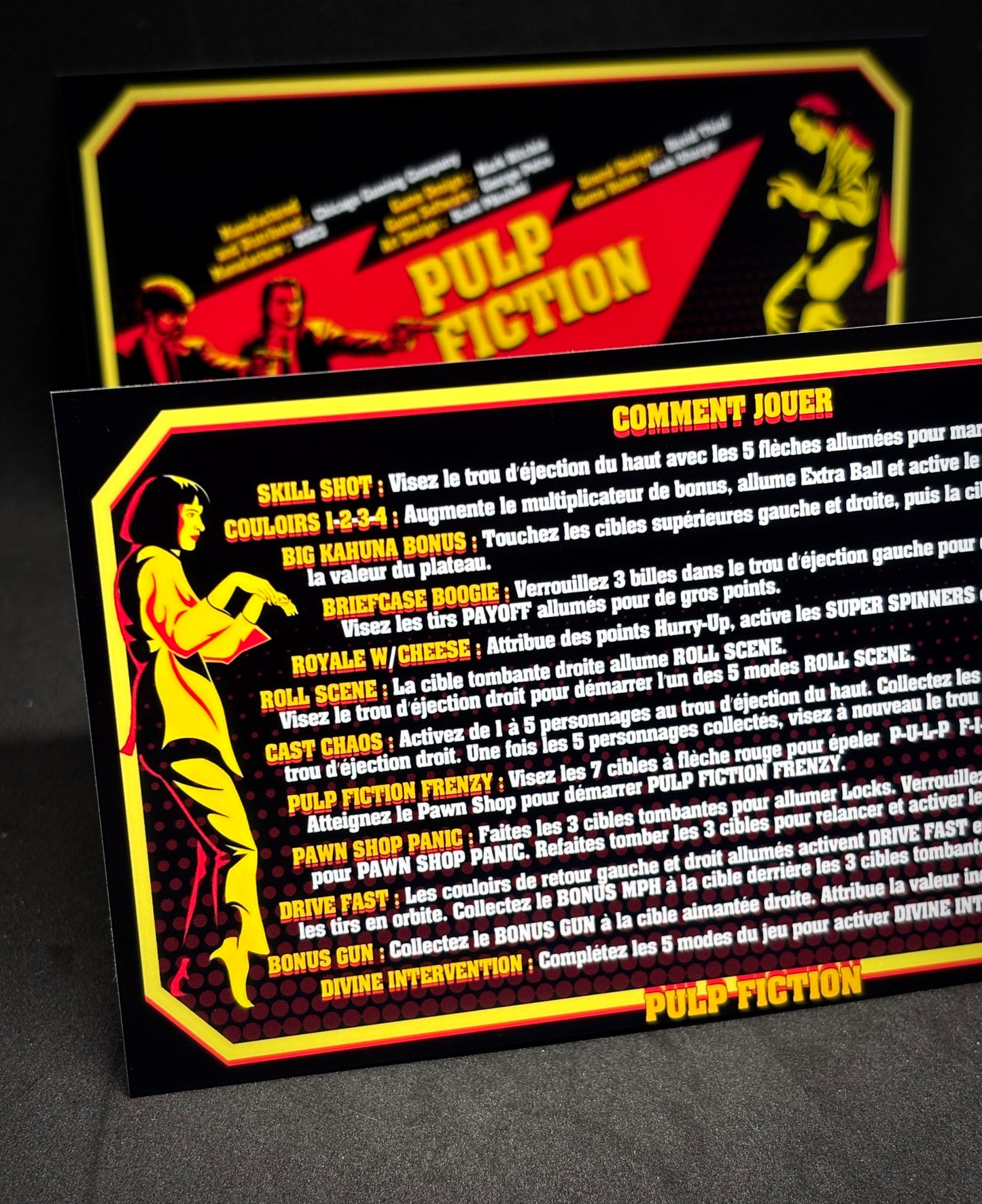 Juego de cartas e instrucciones de Chicago Gaming Pulp Fiction 2023, juego de pinball impreso, juego de delantales de pinball personalizados V1