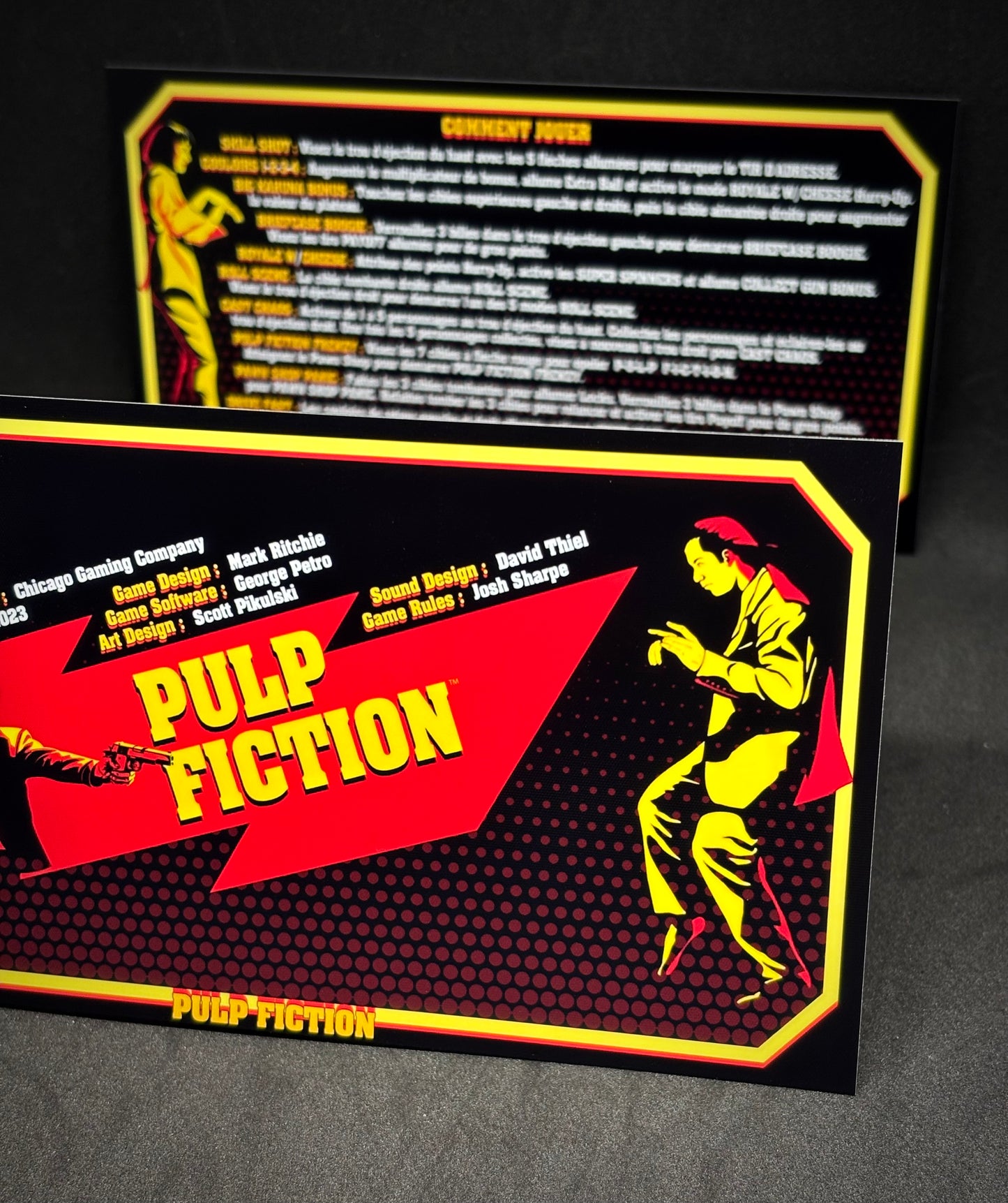 Juego de cartas e instrucciones de Chicago Gaming Pulp Fiction 2023, juego de pinball impreso, juego de delantales de pinball personalizados V1