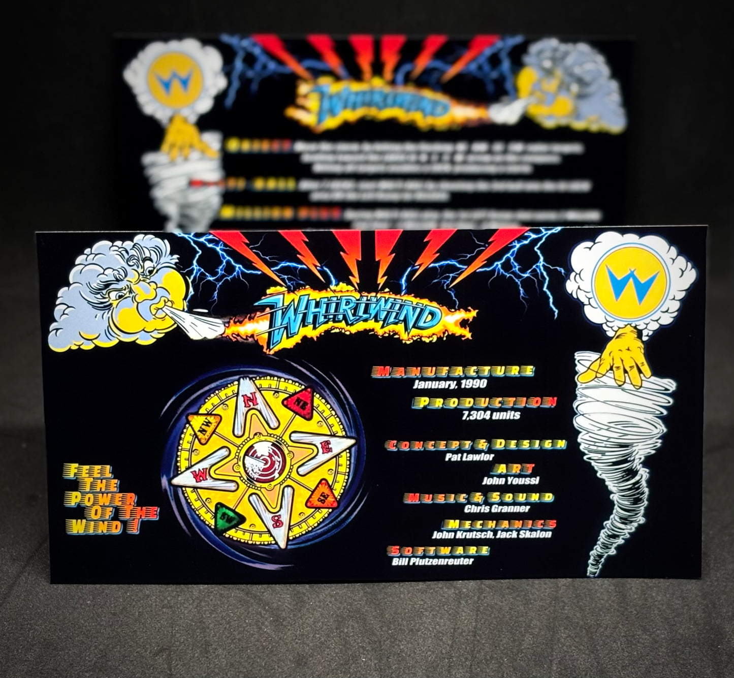 Instrucciones de las tarjetas del juego Williams Whirlwind 1990, máquina de pinball, delantal personalizado, reglas impresas BK