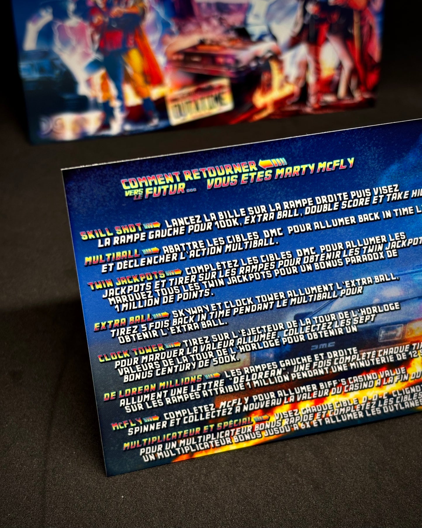 Instrucciones de las tarjetas del juego Data East Back To The Future 1990, tarjetas de pinball personalizadas con impresión de pinball.