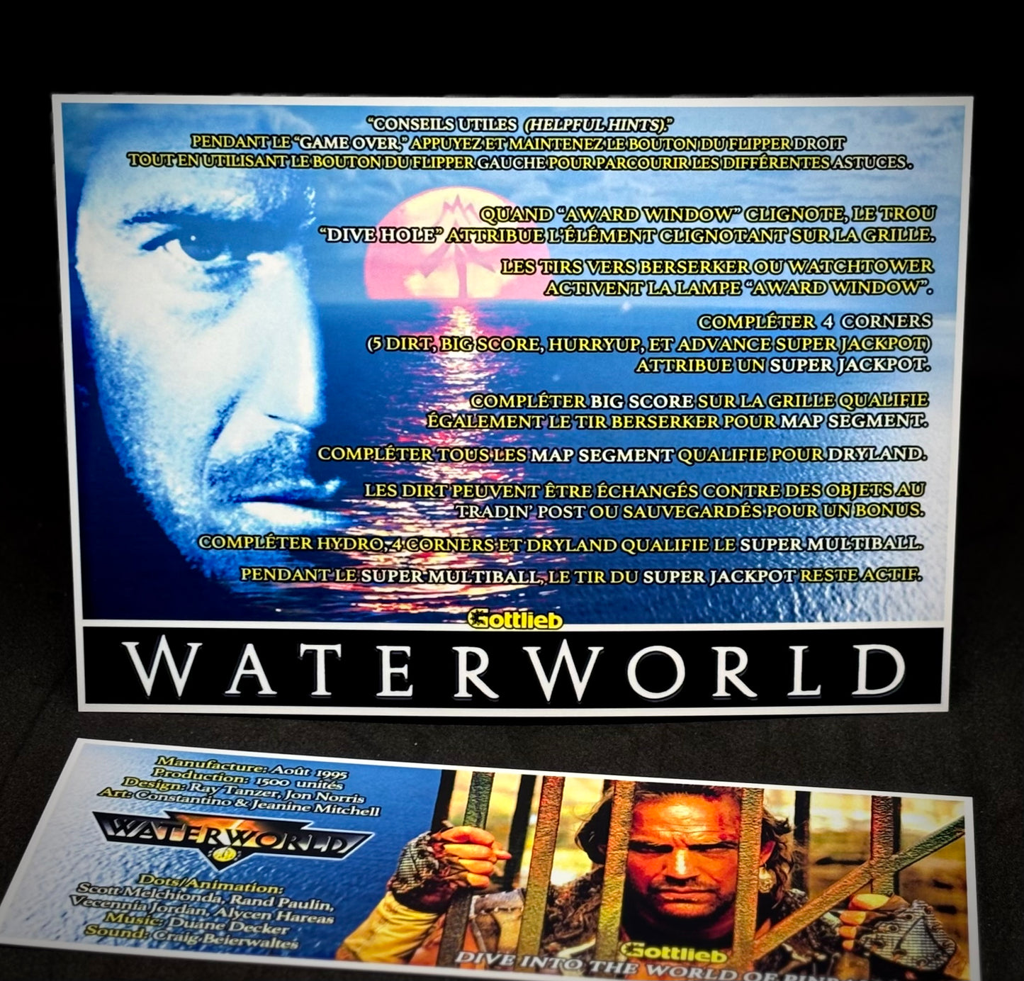 Instrucciones de pinball para tarjetas de juego Gottlieb Waterworld 1995 - Tarjetas de pinball personalizadas con impresión personalizada