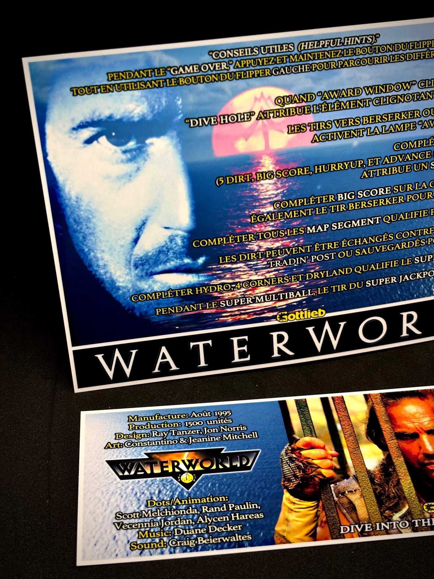 Instrucciones de pinball para tarjetas de juego Gottlieb Waterworld 1995 - Tarjetas de pinball personalizadas con impresión personalizada