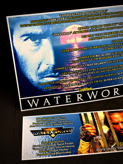 Instrucciones de las tarjetas del juego Gottlieb Waterworld 1995, reglas impresas del delantal personalizado de Pinball