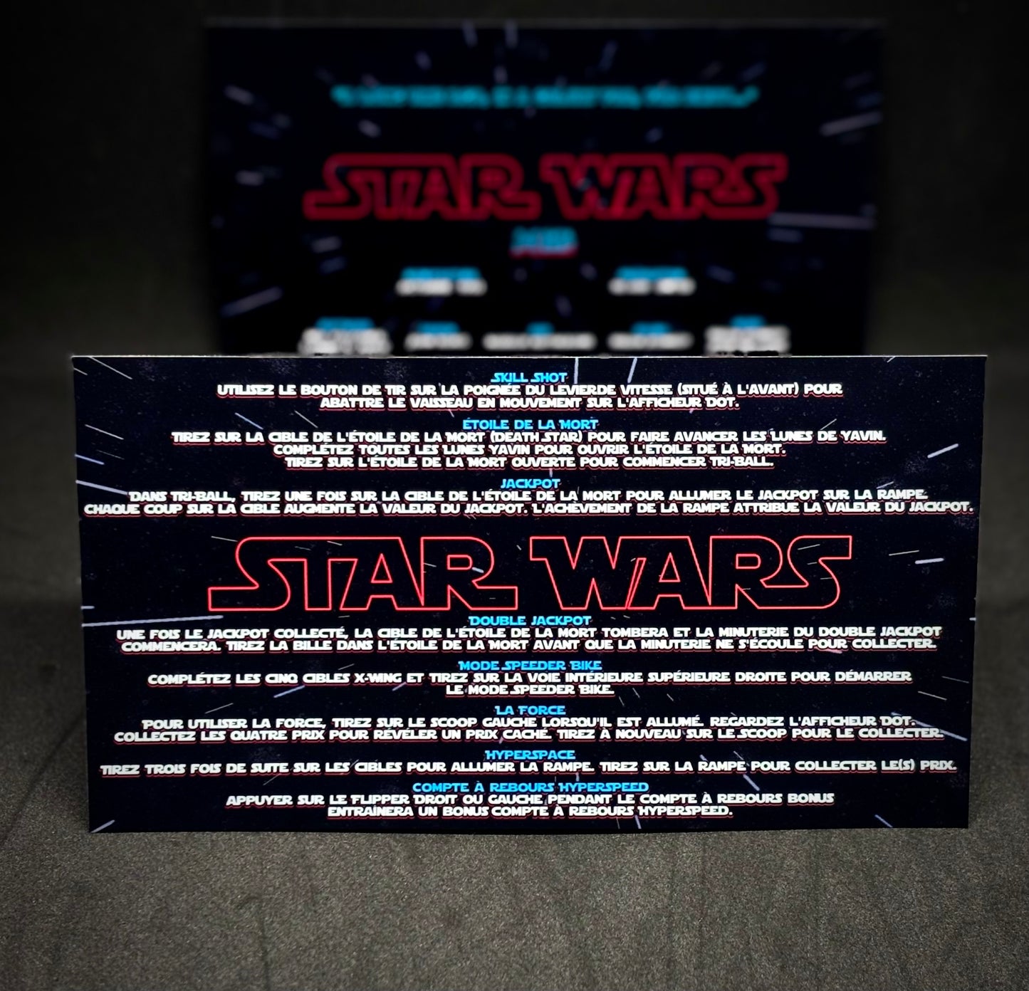 Instrucciones de las tarjetas del juego Data East Star Wars 1992 Pinball versión 4 - Tarjetas de delantal de pinball impresas personalizadas