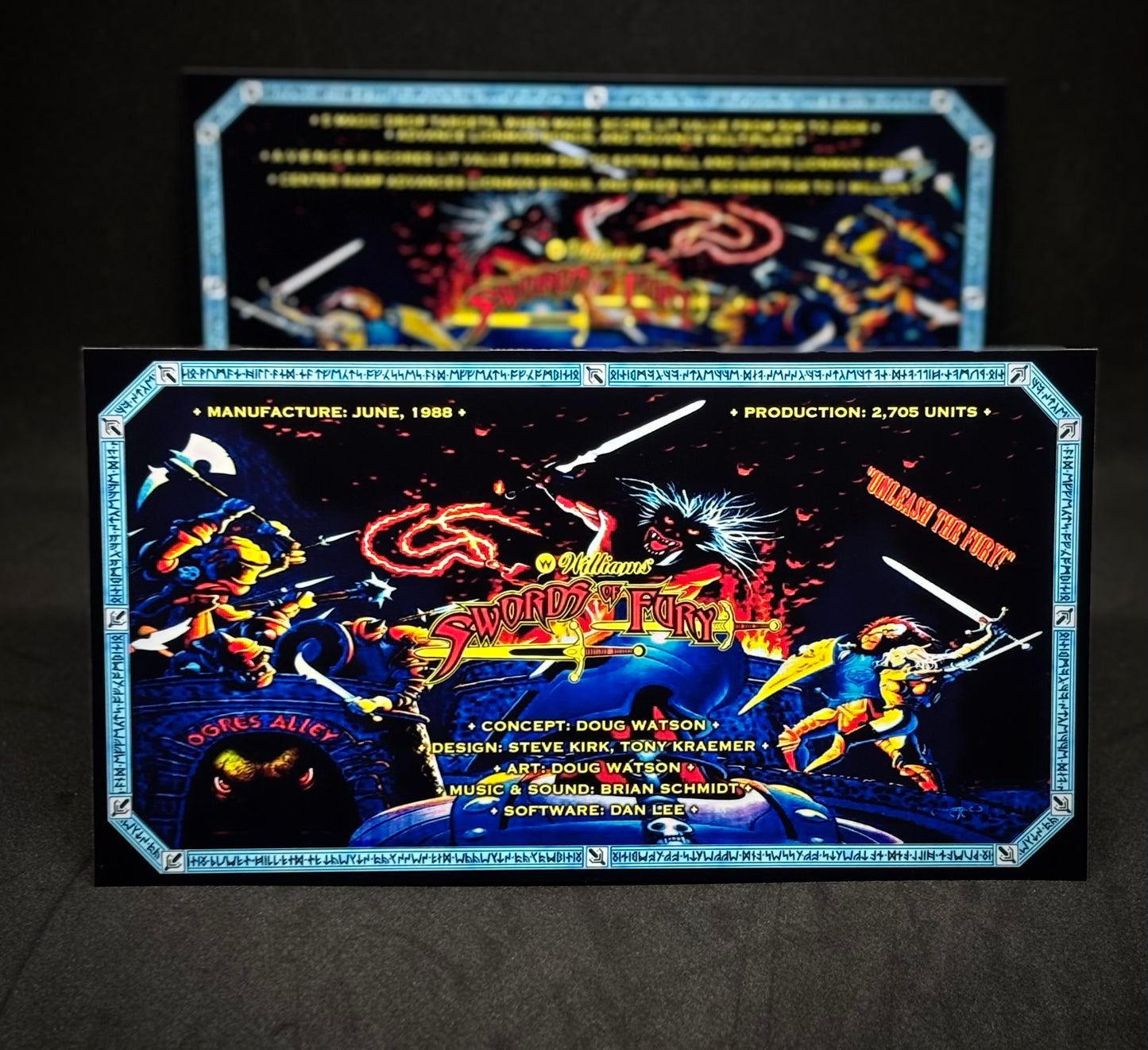 Williams Swords Of Fury 1988 Game Cards Instructions Pinball Custom Apron Printed Rules V2
