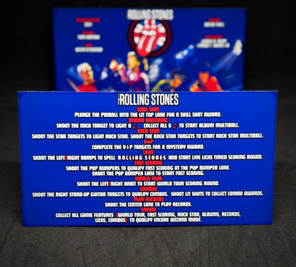 Instrucciones para las tarjetas del juego Stern The Rolling Stones 2011 Delantal personalizado de pinball Reglas impresas