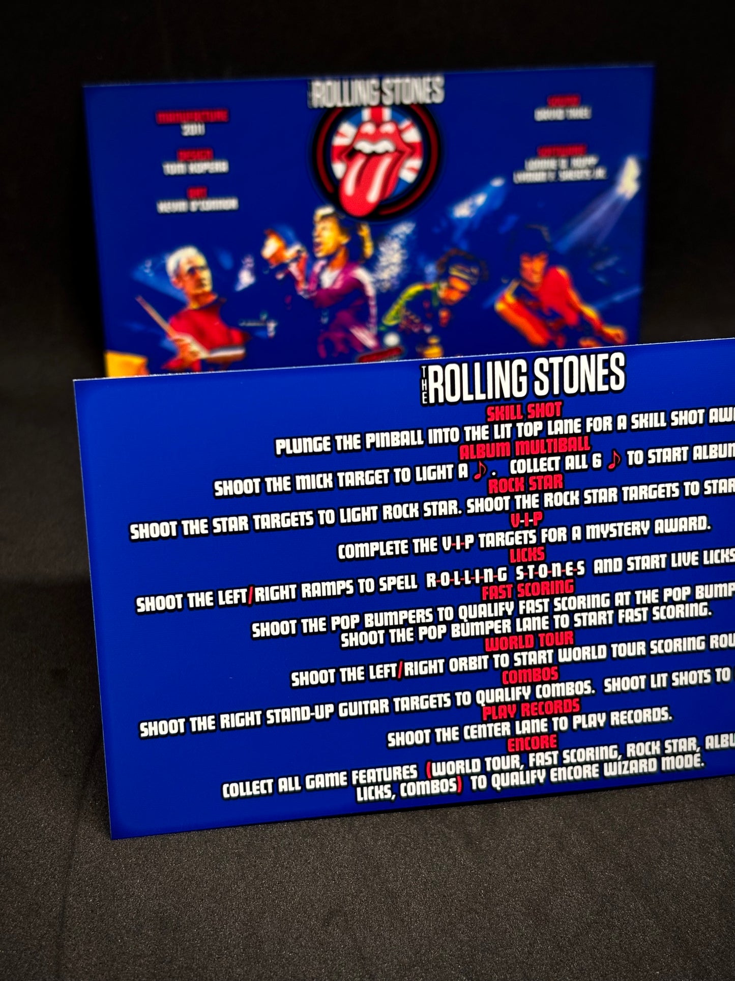 Instrucciones para tarjetas de juego de pinball de Stern The Rolling Stones 2011 - Tarjetas de pinball personalizadas con impresión personalizada