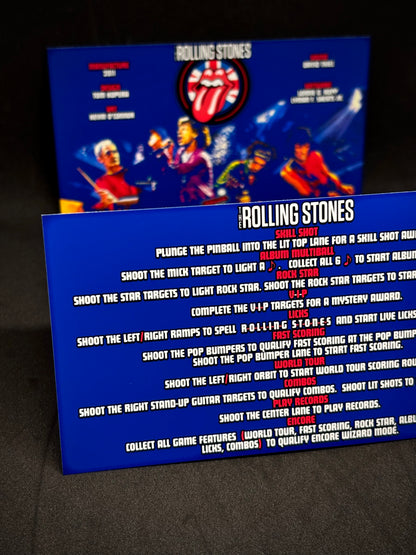 Instrucciones para las tarjetas del juego Stern The Rolling Stones 2011 Delantal personalizado de pinball Reglas impresas