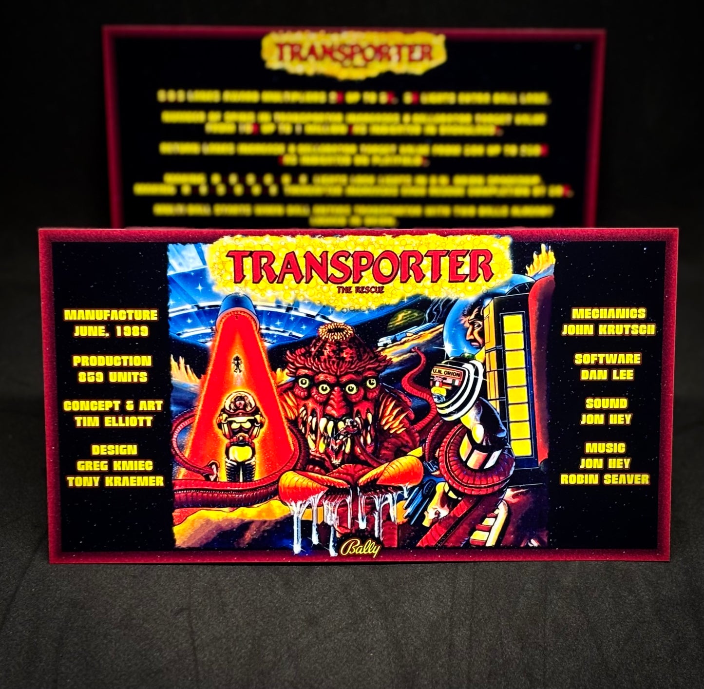 Bally Transporter The Rescue 1989 Jeu Cartes Instructions Flipper Custom Apron règles imprimées