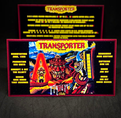 Instrucciones de las tarjetas del juego Bally Transporter The Rescue 1989, delantal personalizado de pinball, reglas impresas