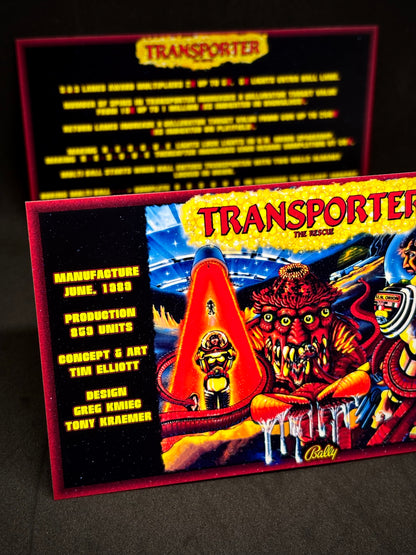 Instrucciones de las tarjetas del juego Bally Transporter The Rescue 1989, delantal personalizado de pinball, reglas impresas
