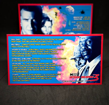 Instrucciones de las tarjetas del juego Data East Lethal Weapon 1992, delantal personalizado de pinball, reglas impresas V1