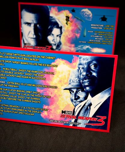 Instrucciones de las tarjetas del juego Data East Lethal Weapon 1992, delantal personalizado de pinball, reglas impresas V1