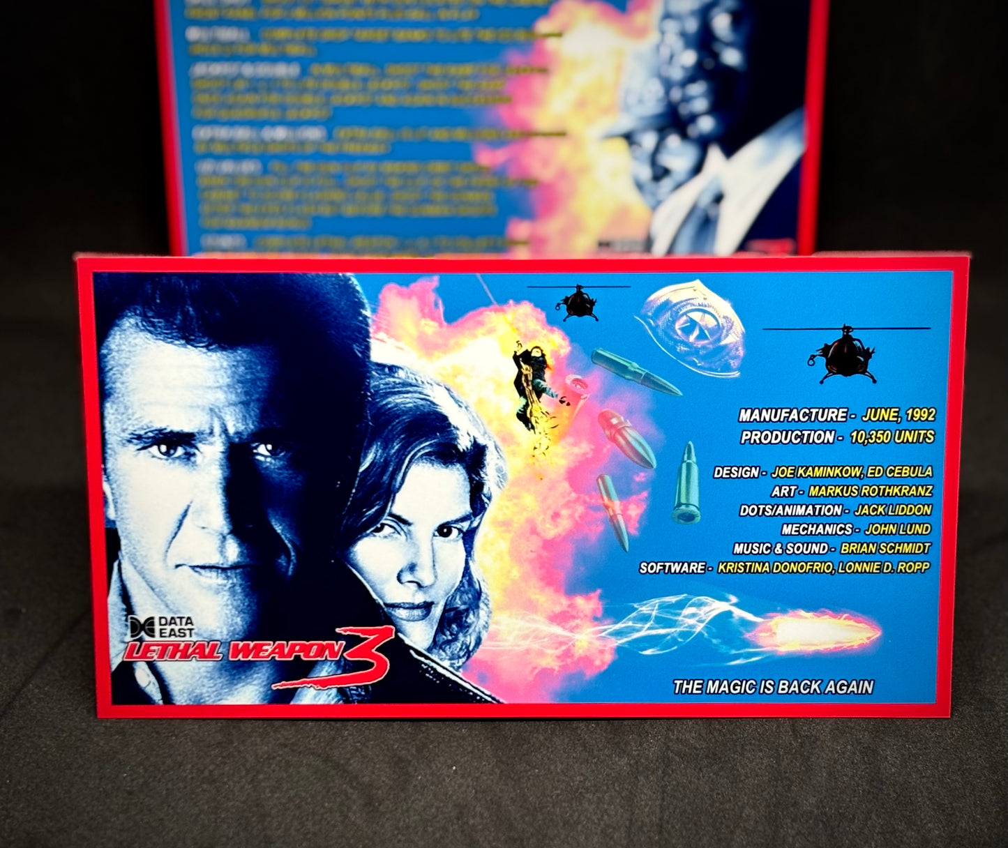 Data East Lethal Weapon 1992 Jeu Cartes Instructions Flipper Custom Apron règles imprimées V1