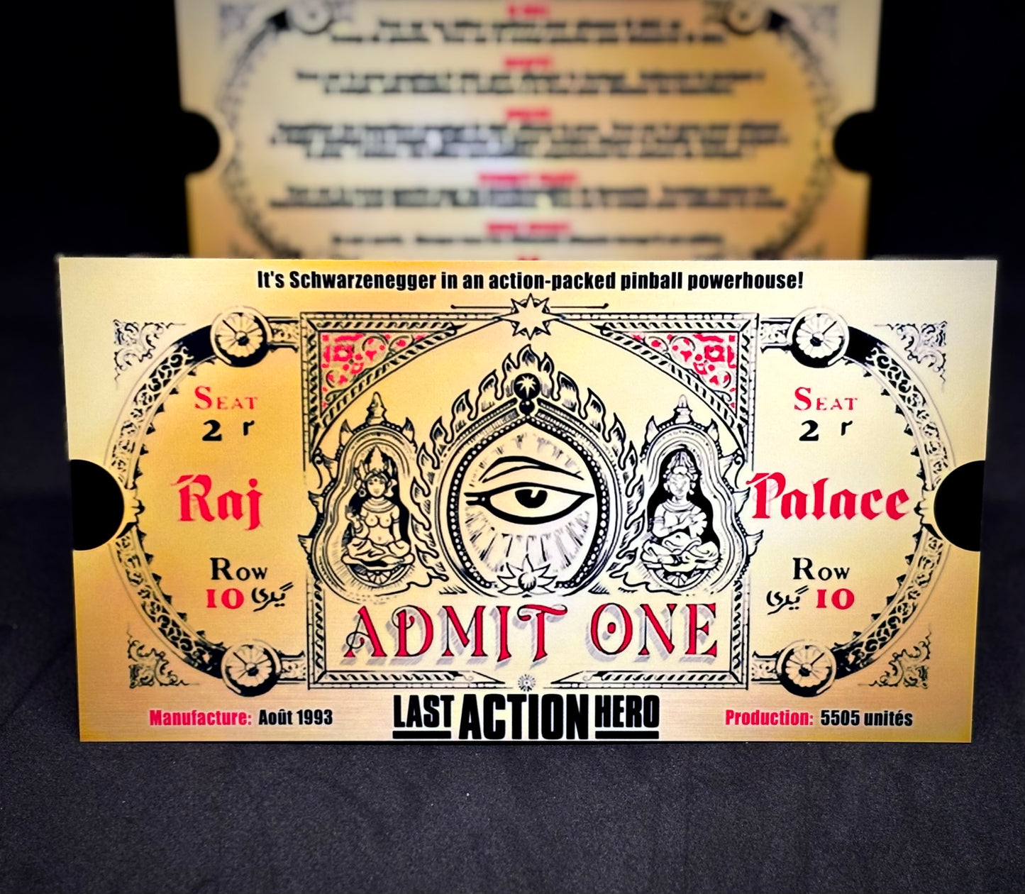 Instrucciones de las tarjetas del juego Data East Last Action Hero 1993 Pinball Versión 1 Golden Ticket - Tarjetas de pinball personalizadas con impresión personalizada