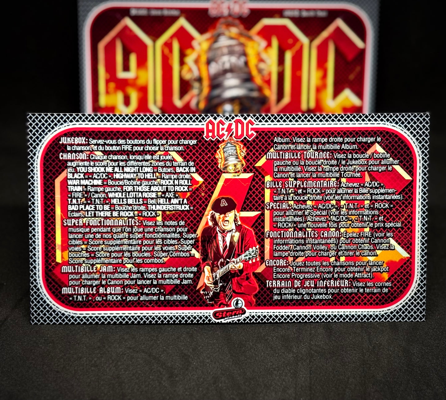 Instrucciones de las tarjetas de juego Stern AC/DC 2012, versión Pinball 1, delantal de pinball con impresión personalizada, tarjetas ACDC