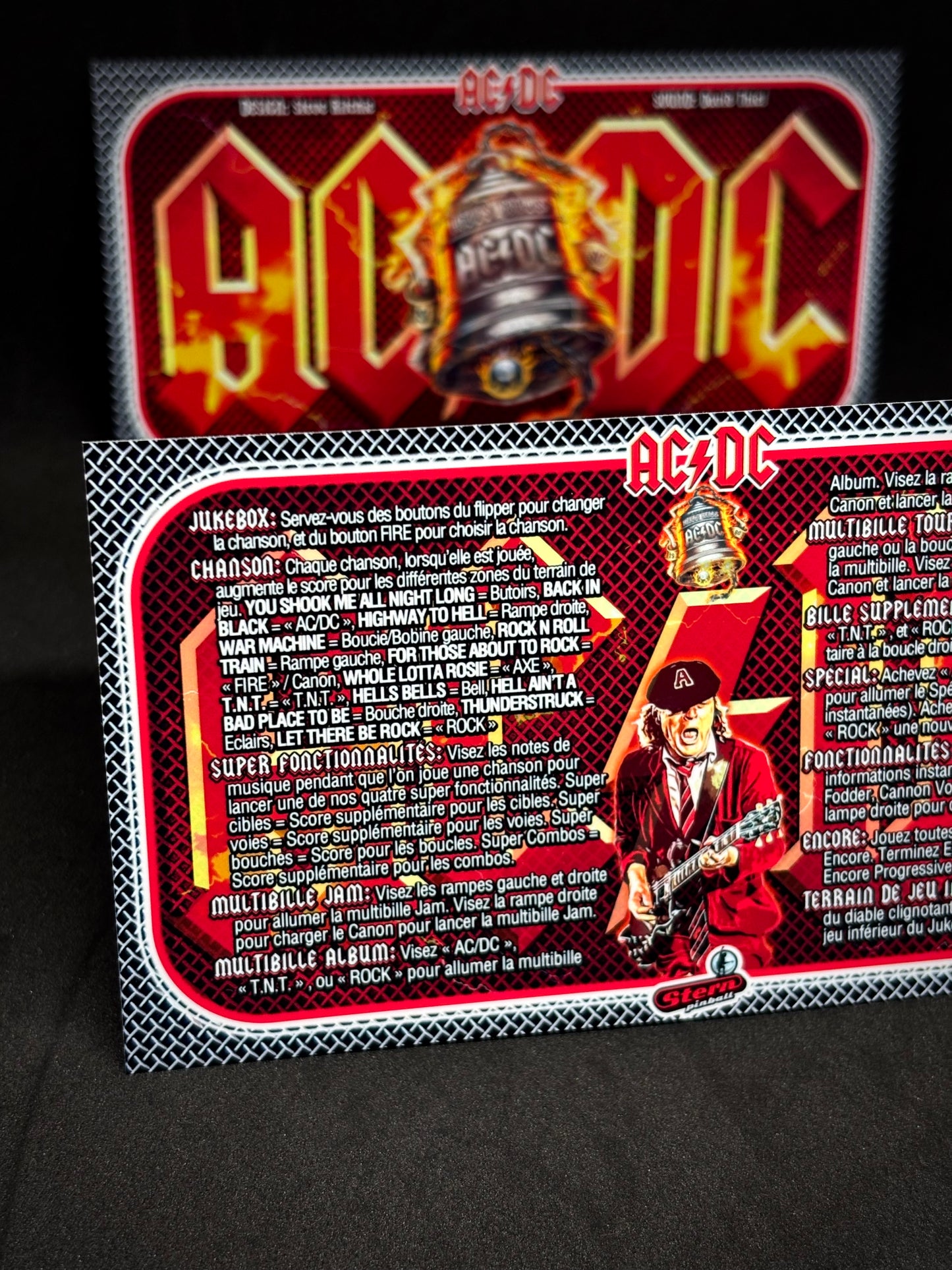 Instrucciones de las tarjetas de juego Stern AC/DC 2012, versión Pinball 1, delantal de pinball con impresión personalizada, tarjetas ACDC