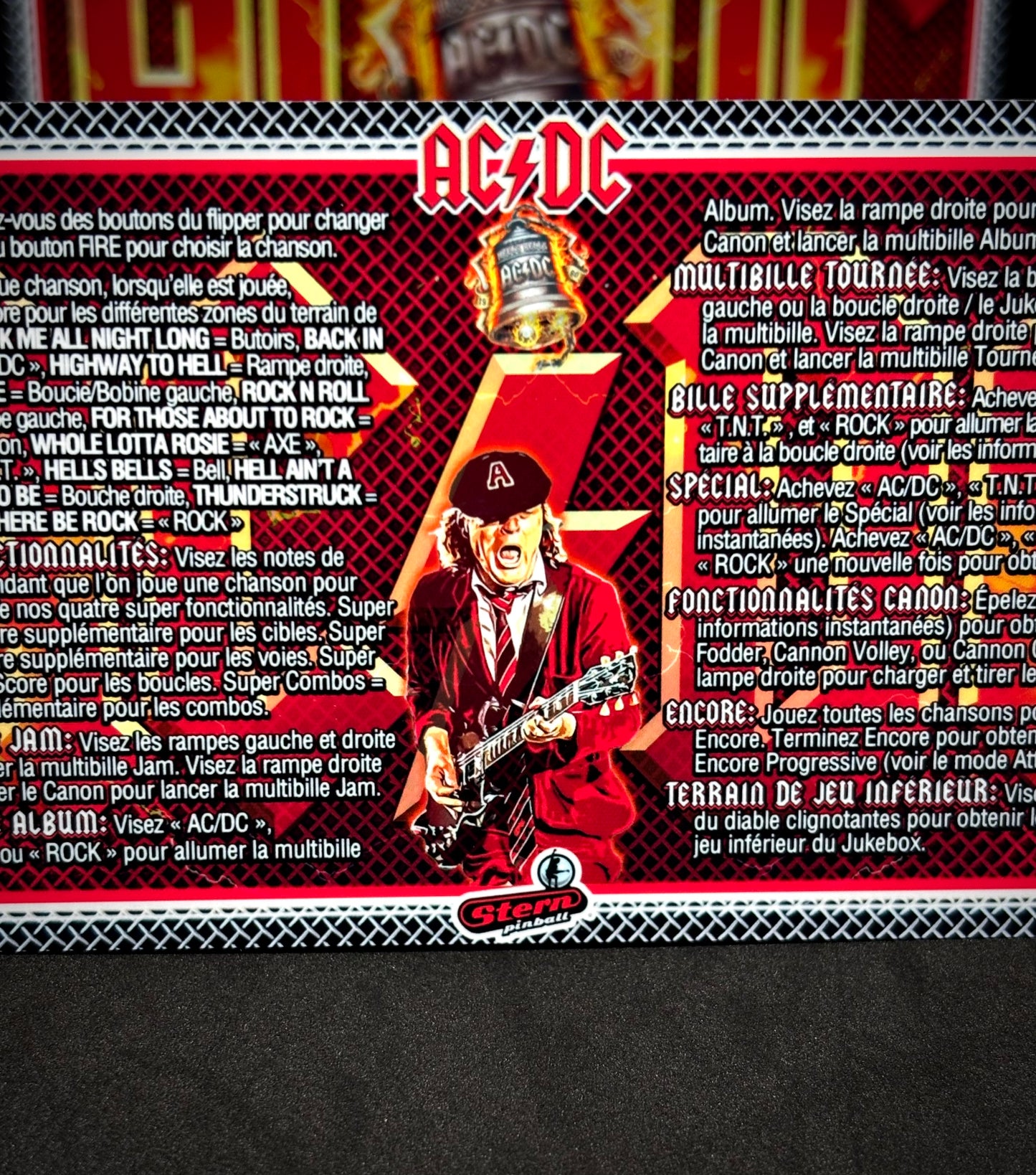 Instrucciones de las tarjetas de juego Stern AC/DC 2012, versión Pinball 1, delantal de pinball con impresión personalizada, tarjetas ACDC