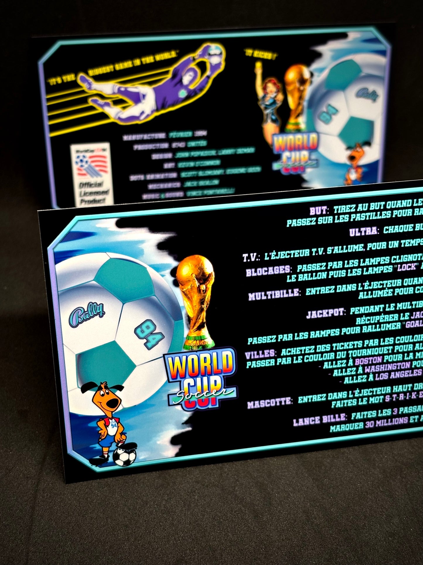 Bally World Cup Soccer USA 1994 BK Jeu Cartes Instructions Flipper Custom Apron règles imprimées