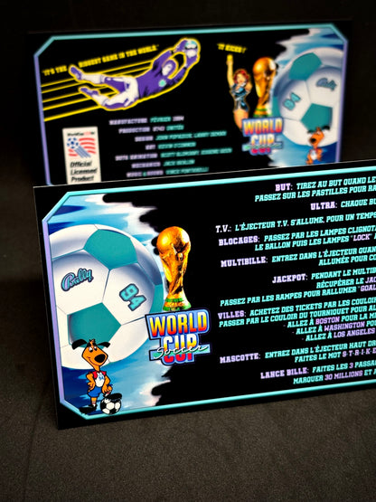 Bally World Cup Soccer USA 1994 BK Jeu Cartes règles Instructions Flipper Custom Apron