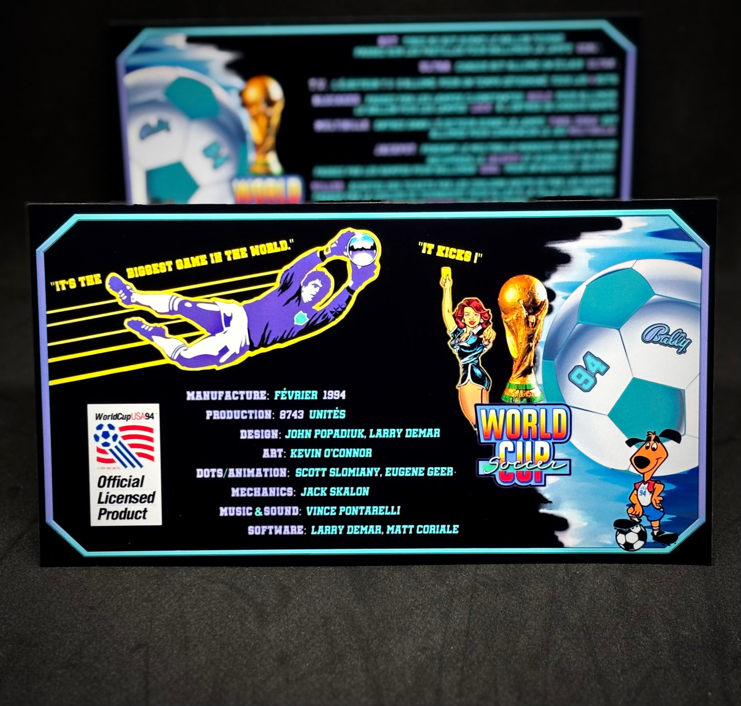 Bally World Cup Soccer USA 1994 BK Jeu Cartes Instructions Flipper Custom Apron règles imprimées