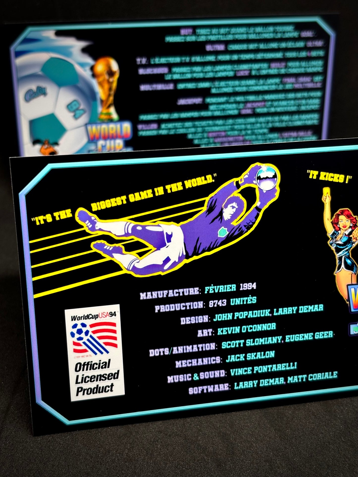 Bally World Cup Soccer USA 1994 BK Jeu Cartes Instructions Flipper Custom Apron règles imprimées