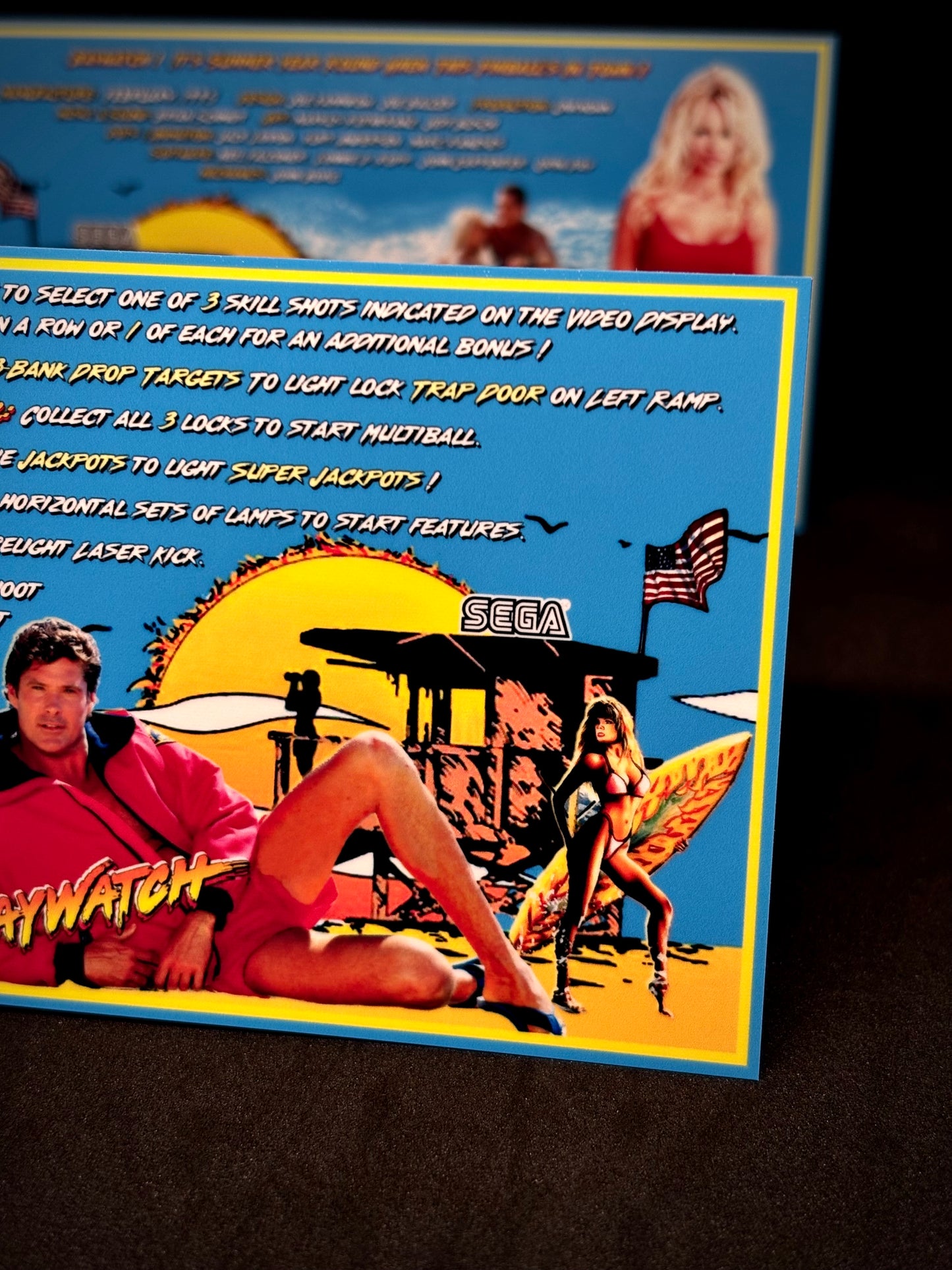 Instrucciones de las tarjetas del juego SEGA Baywatch 1995 Pinball - Tarjetas de pinball personalizadas con impresión personalizada